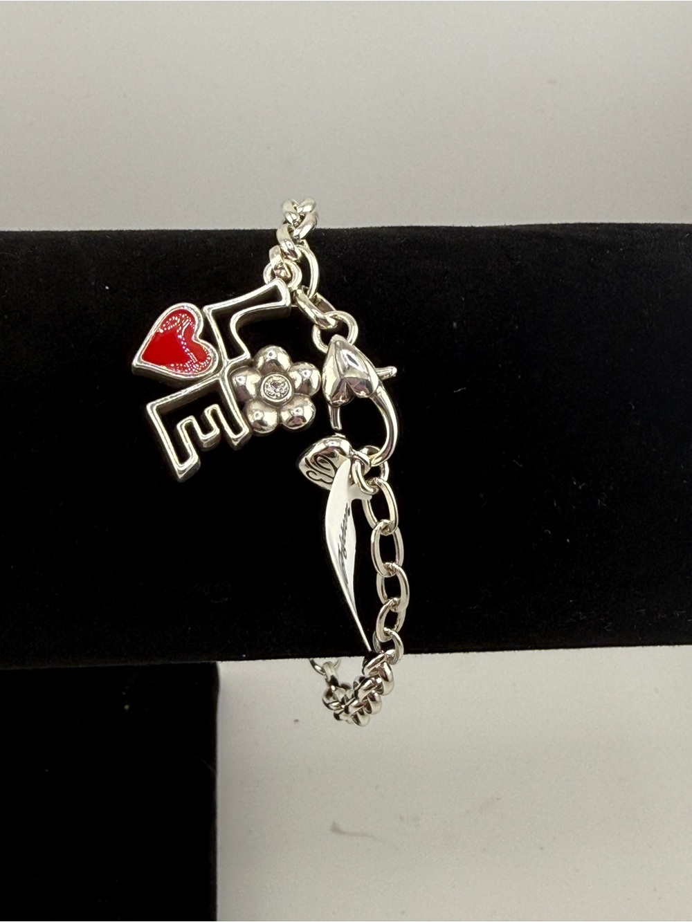 Brighton Mod Love Charm Bracelet Key Heart Flower Silver Gift Cute Style